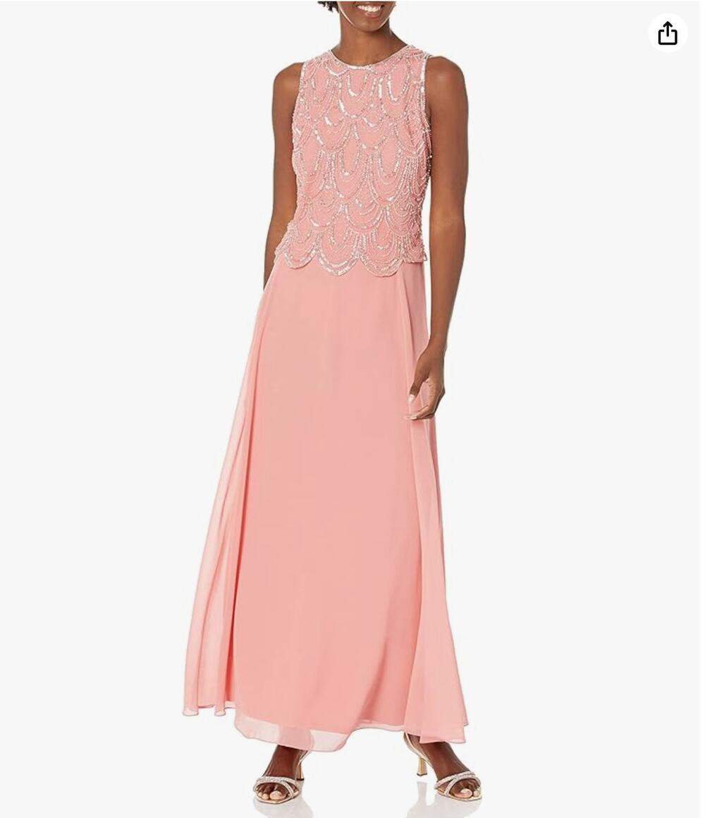 J Kara Women's Round Neck Beaded Long Dress sz 6